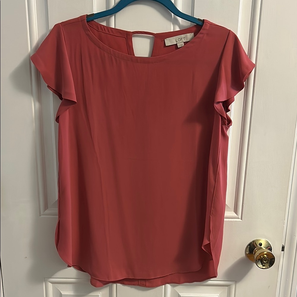 LOFT Pink Flutter Sleeve Blouse with Relaxed Fit